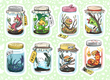 Load image into Gallery viewer, Bugs in Jars (Green BG) Vinyl Sticker Sheet