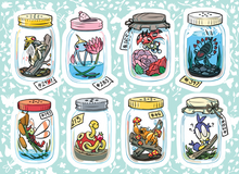 Load image into Gallery viewer, Bugs in Jars (Teal BG) Vinyl Sticker Sheet