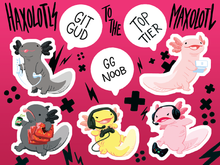 Load image into Gallery viewer, Haxolotls Gamer Axolotl Clear Vinyl Sticker Sheet