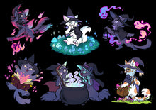 Load image into Gallery viewer, Witchy Kitties Holo Vinyl Sticker Sheet (2021)