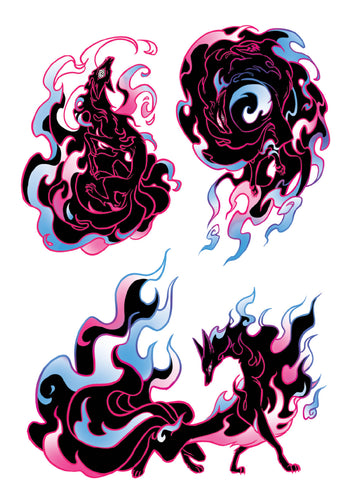 Phantomfire Fox (White BG) Holo Vinyl Sticker Sheet