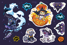 Load image into Gallery viewer, Witch Kitties: Tricky Sticks! Holo Vinyl Sticker Sheet (2025)