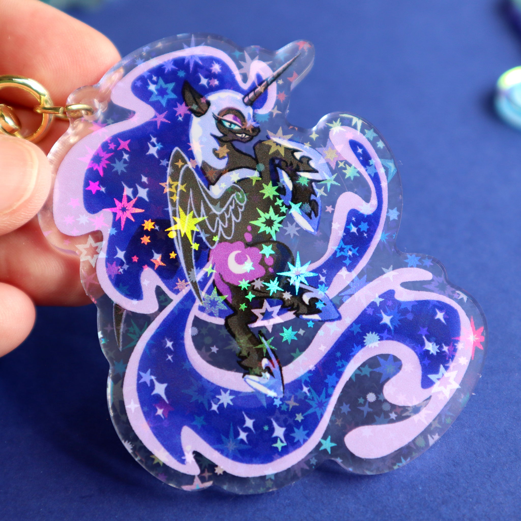 Hollow Crescent Moon Charm Keyring, Space Keychain – Purple Wyvern Jewels