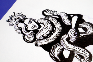 Dragon Tamer Inktober Original Ink Drawing