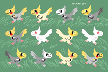 Load image into Gallery viewer, Rawr! Cockatiel Microraptor Vinyl Sticker Sheet