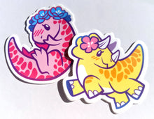 Load image into Gallery viewer, SWEET SAURIANS 3-Inch Vinyl Stickers: Triceratops and T-rex