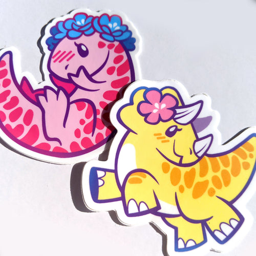 SWEET SAURIANS 3-Inch Vinyl Stickers: Triceratops and T-rex