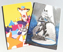 Load image into Gallery viewer, Foxy postcard prints: Boxfox and Bluebell