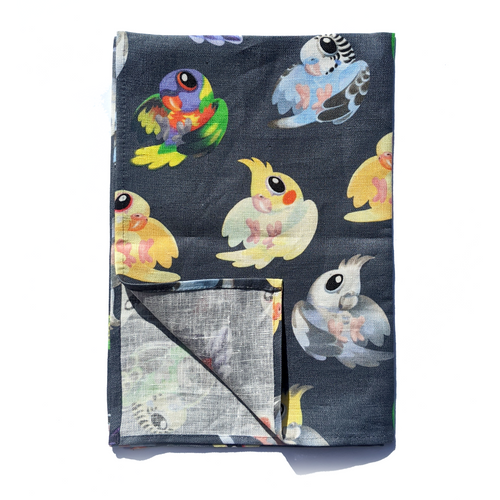 Aussie Parrots Linen Art Tea Towel