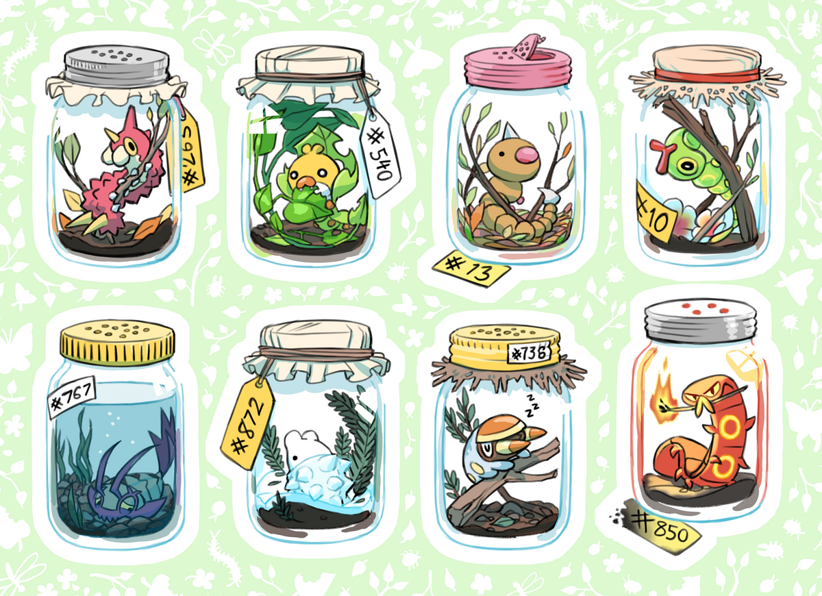 Bugs in Jars (Green BG) Vinyl Sticker Sheet – shopmamath